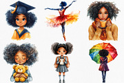 Watercolor Black Afro Girl Clipart, an Illustration by Canvas Craft (Thumbnail 3 of 7)