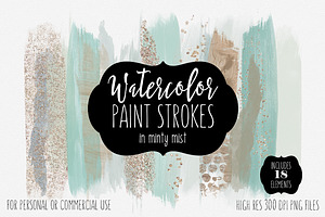 Minty Mist Watercolor Paint Strokes