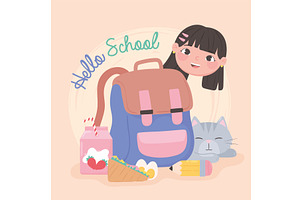 hello school cartoon, an Education Illustration by studiogstock