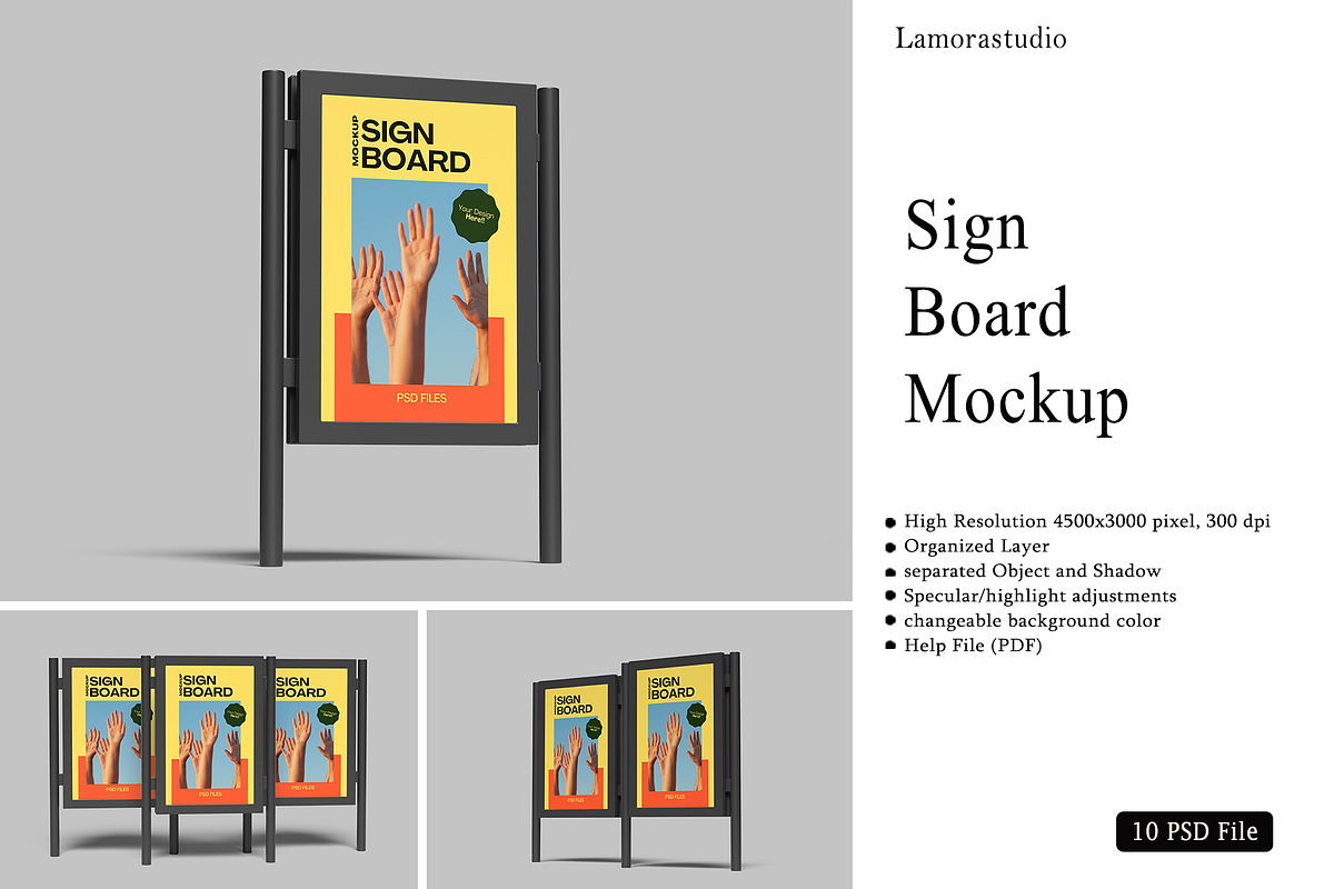 Sign Board Mockup, a Design Template by lamorastudio (Photo 1 of 11)