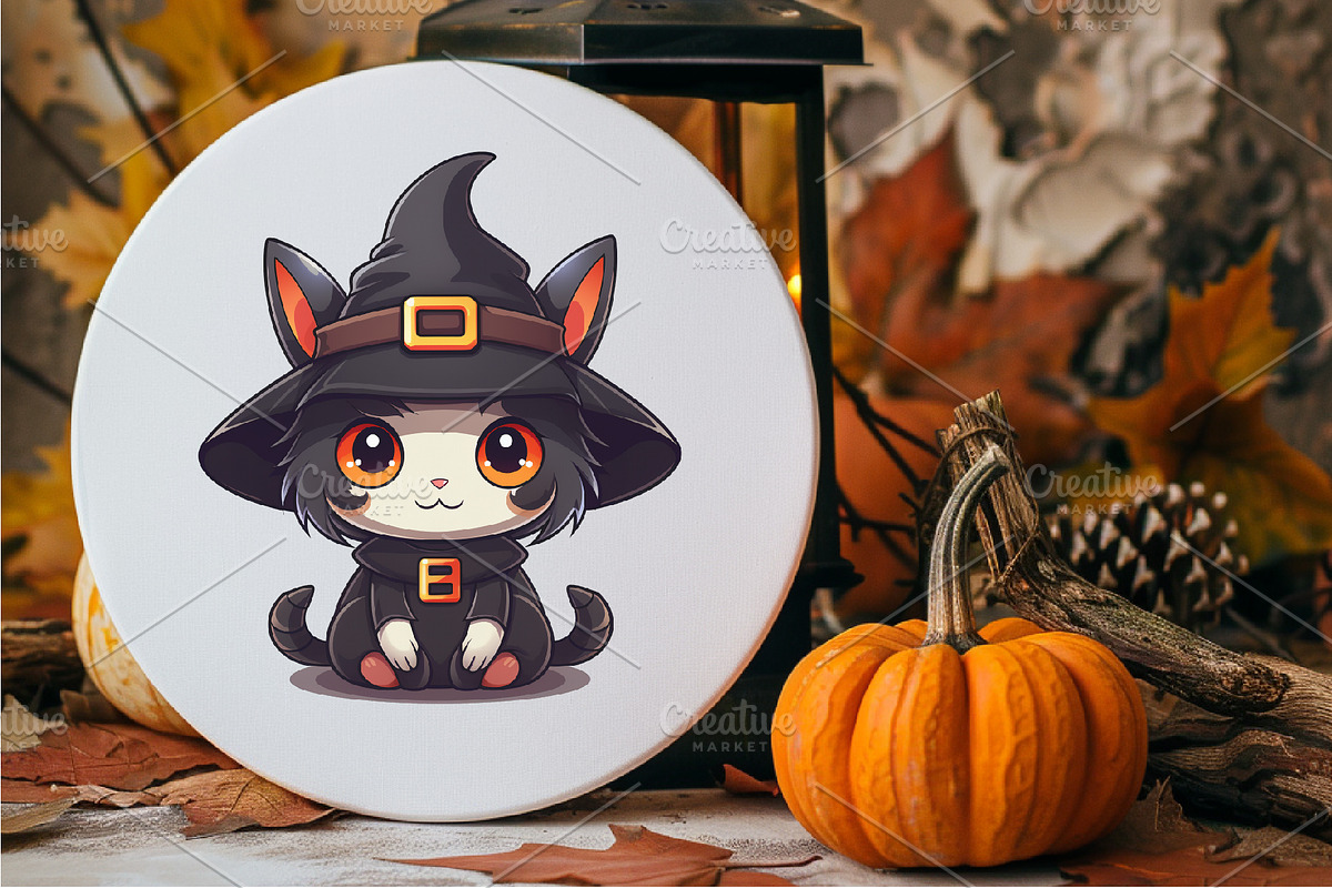 Cute Halloween Kawaii Cats. Sticker., an Animal Illustration by KENO Mascots (Photo 7 of 8)