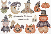 Cute Watercolor Halloween Clipart, a Seasonal Illustration by CpSnowy (Thumbnail 1 of 4)