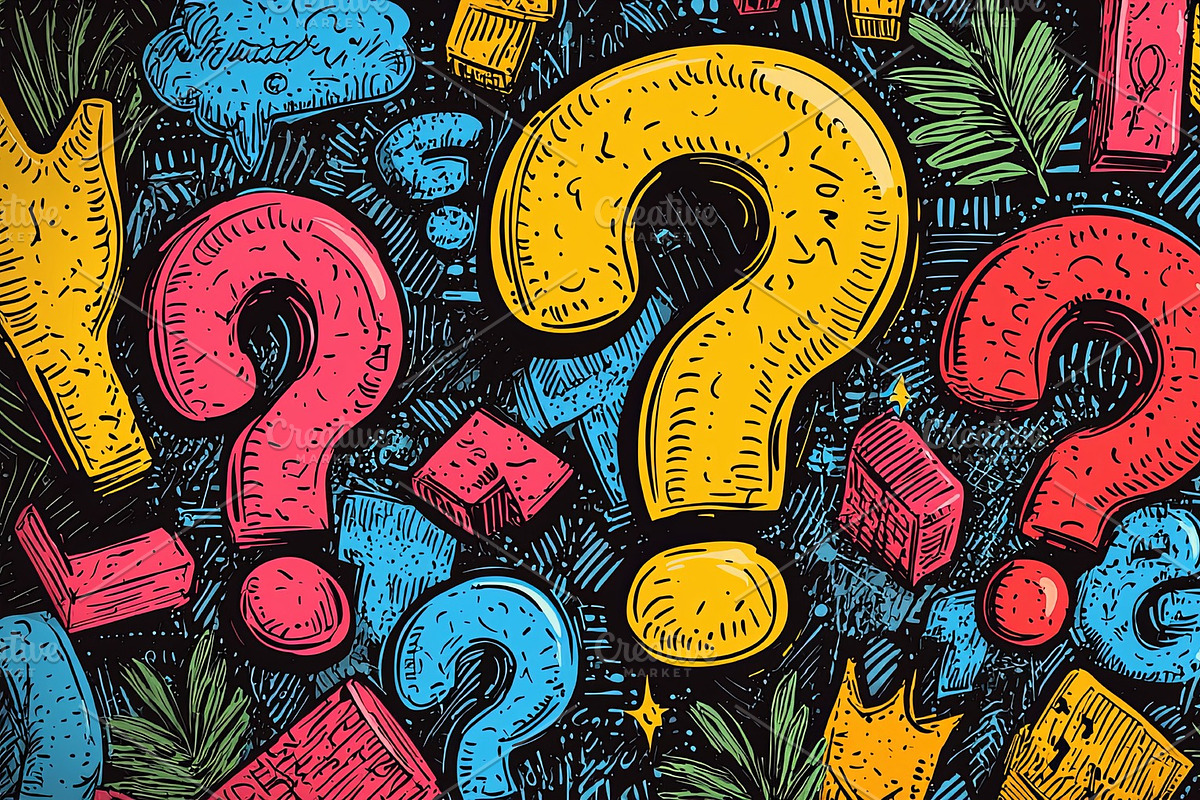 Colorful question marks background conveying curiosity and inquiry, an Illustration by AS photostudio