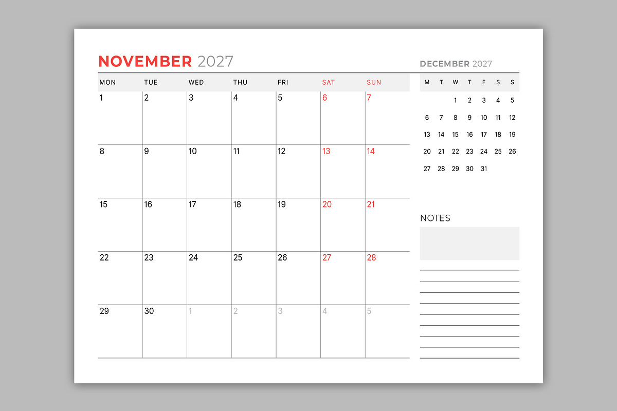 Wall Calendar 2027 (WC046-27-M), a Stationery Template by mikhailmorosin (Photo 4 of 7)