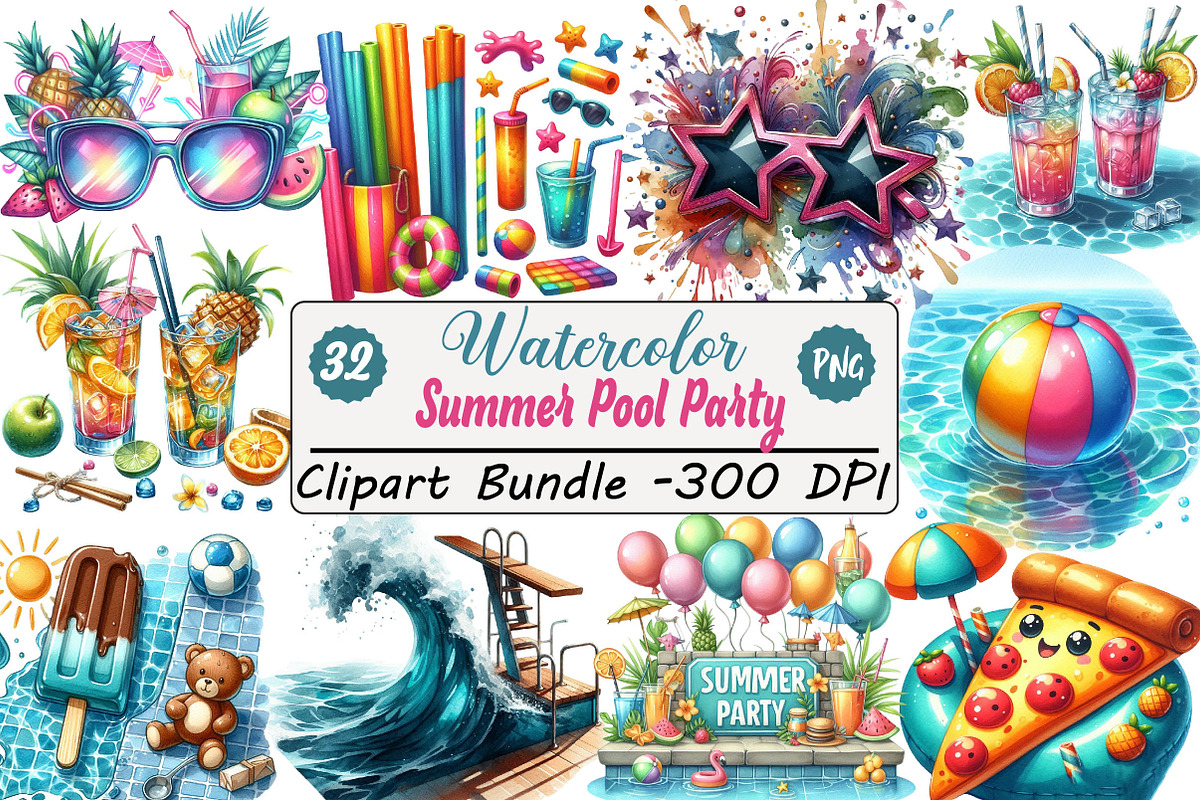 Summer Pool Party Clipart, an Illustration by DreamCafeArt (Photo 1 of 4)
