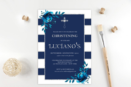 Navy Baptism Christening Invitations