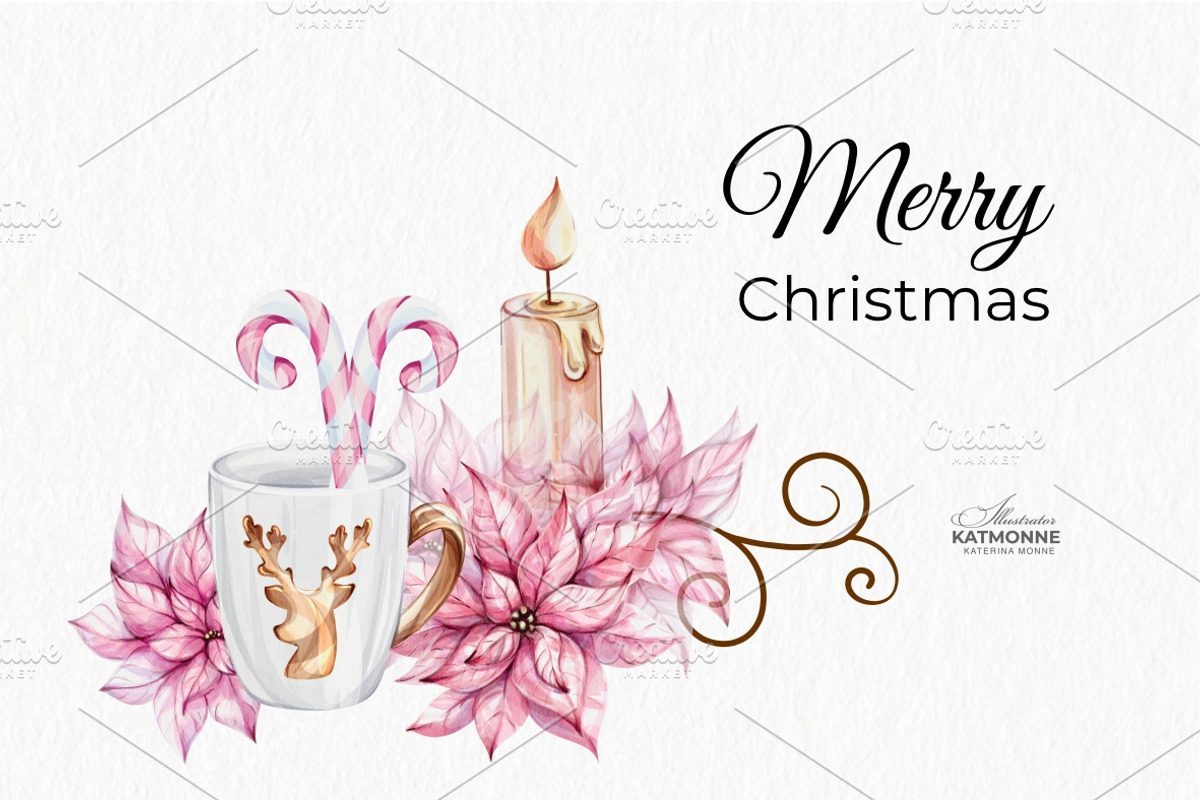 Watercolor Romantic Christmas, a Seasonal Illustration by katmonne (Photo 13 of 16)