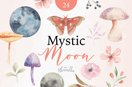 Mystic Moon Moth Florals Watercolour