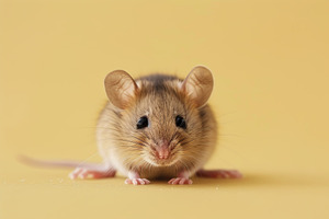 Cute brown mouse on yellow background, an Animal Photo by AlyaAnd