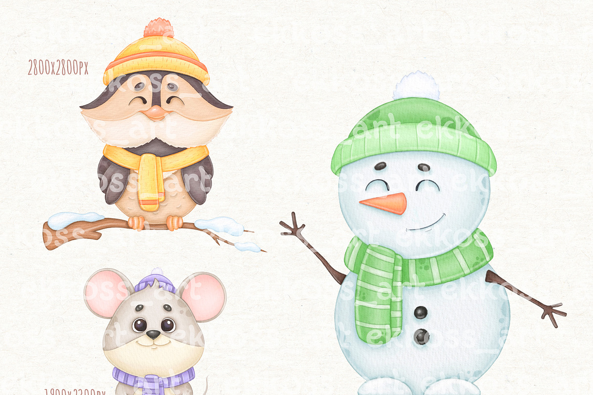 Christmas Winter Animals Clipart, an Animal Illustration by ekossa_art (Photo 5 of 7)