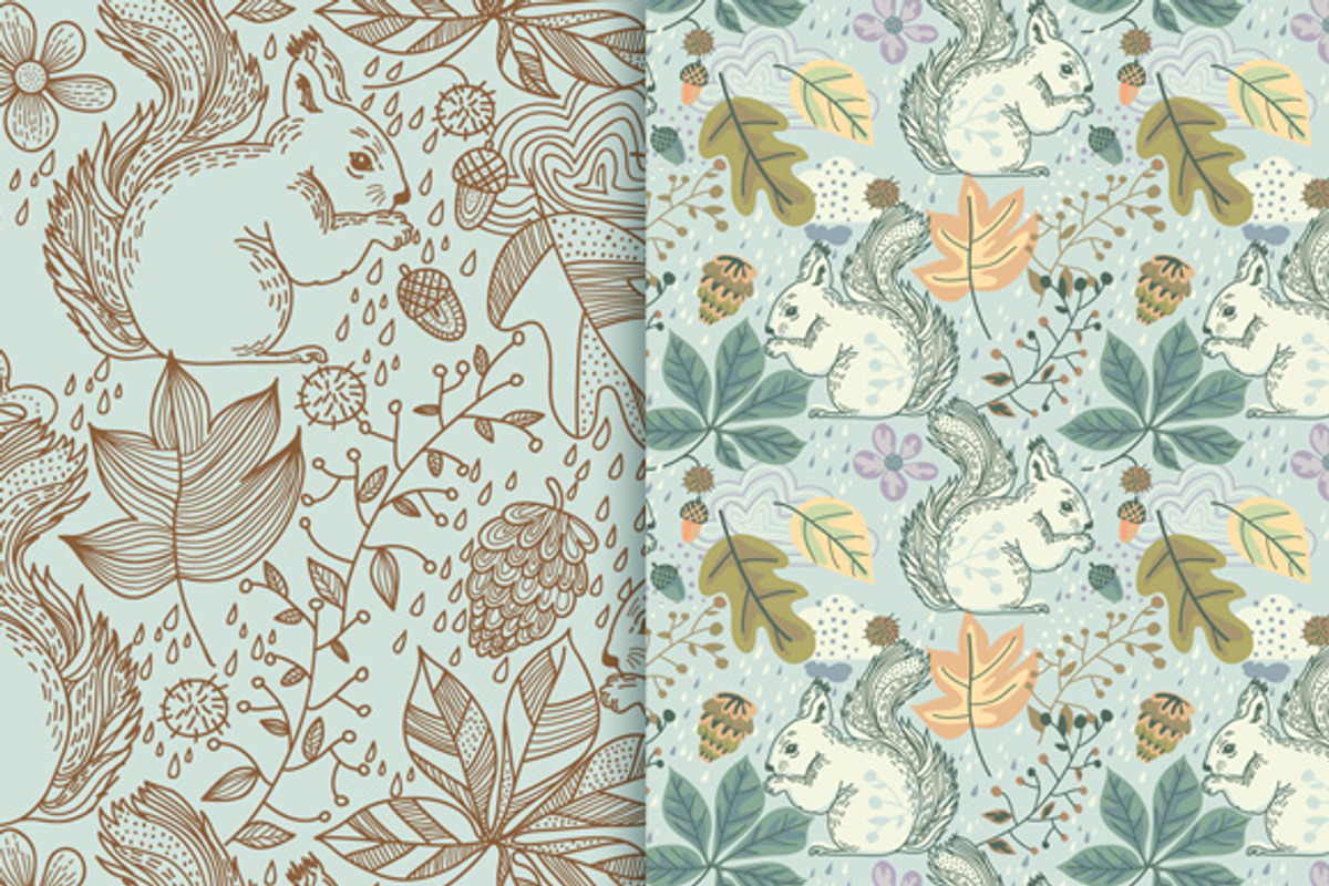 Forest plants and animals patterns. preview 4