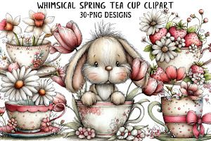 Whimsical Spring Tea Cup Clipart, an Illustration by Daily.Designs