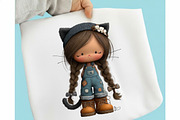 Whimsical Cat Girl Clipart, an Illustration by designcity5 (Thumbnail 4 of 5)