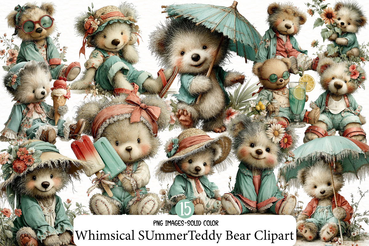 Whimsical SUmmerTeddy Bear Clipart, an Illustration by Designworld (Photo 1 of 5)