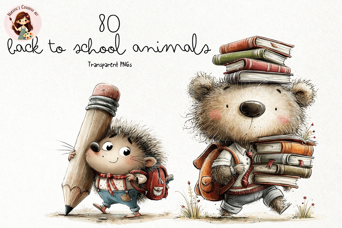 Back To School Animals PNG Clipart, an Animal Illustration by Nicolle's Colorful Art (Photo 1 of 6)