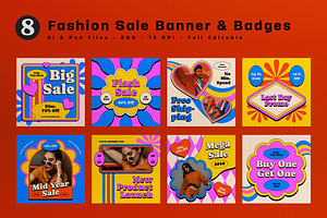 Blue Retro 1970s Fashion Sale Banner