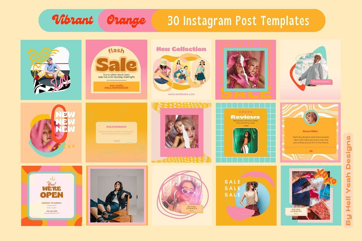Retro Bold Instagram Post Templates, a Social Media Template by Hell Yeah Designs (Photo 3 of 8)