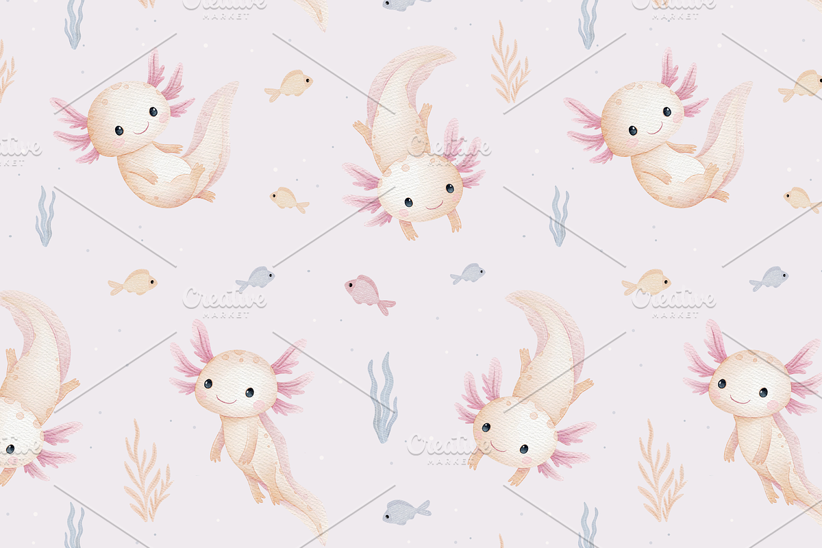 Cute Axolotl-Seamless Set+PNG Files, a Pattern Graphic by tetiartline (Photo 6 of 8)