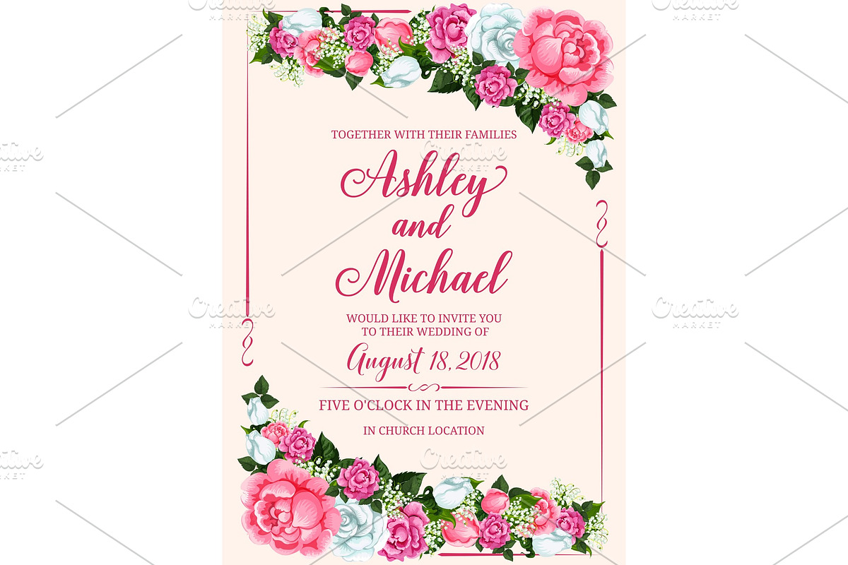 Rose flower frame for wedding invitation design, a Decorative Illustration by Vector Tradition