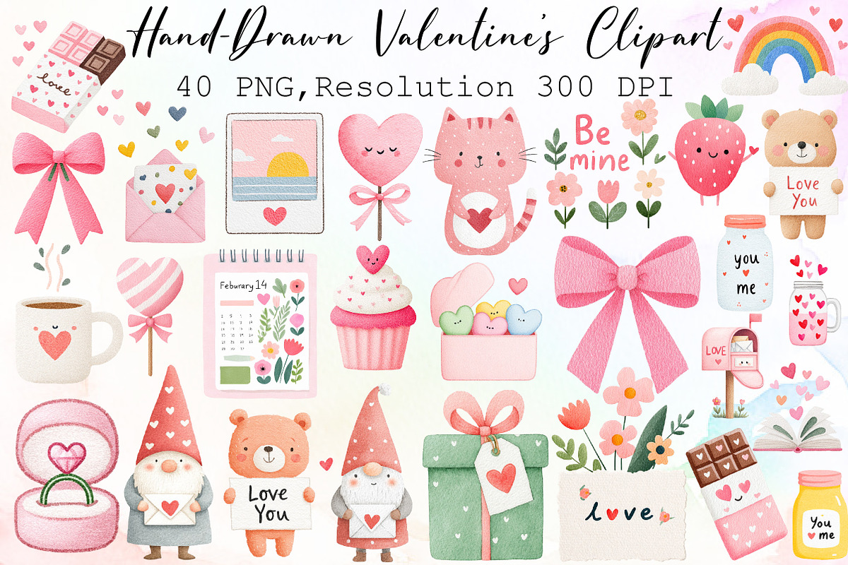 Hand-Drawn Valentine's Clipart PNG, an Illustration by Sublimation Artist (Photo 1 of 6)