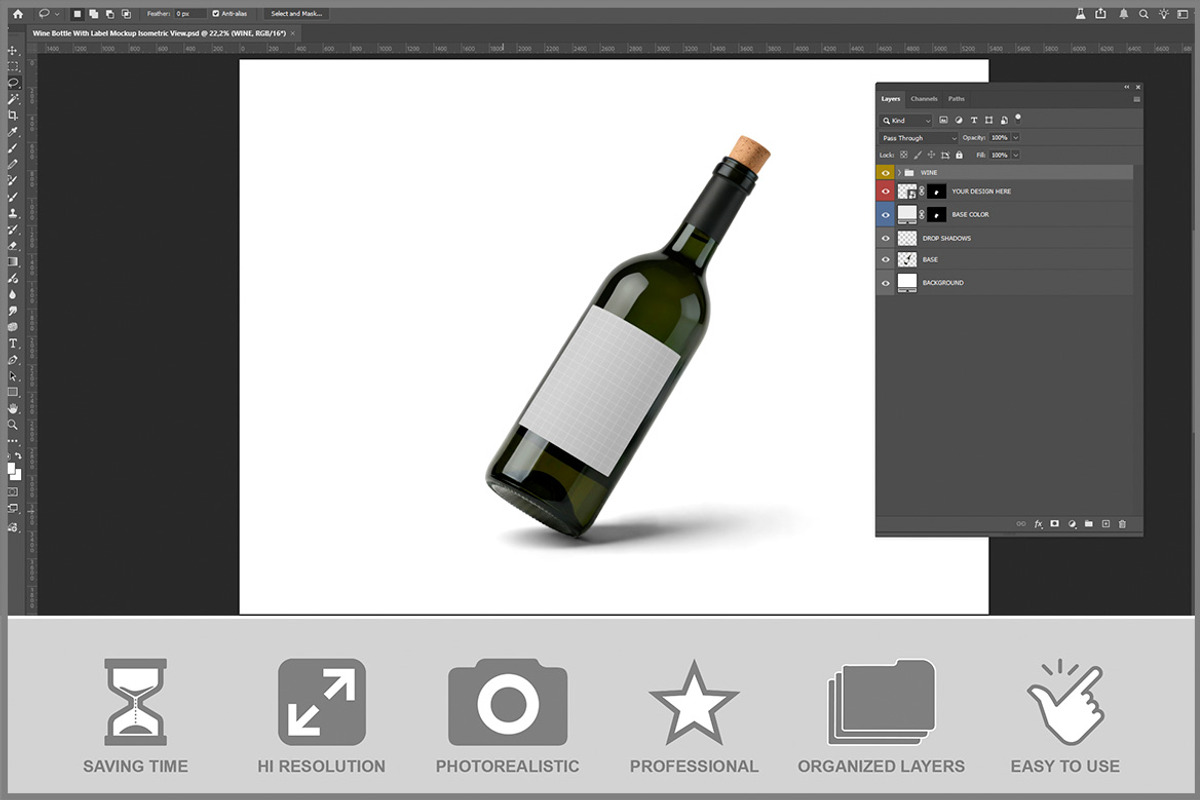 Wine Bottle With Label Isometric PSD, a Product Mockup by Bruno's Shop (Photo 2 of 3)