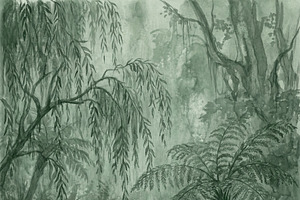 Vintage Sage Green Jungle Wallpaper, a Decorative Illustration by Virgo Studio