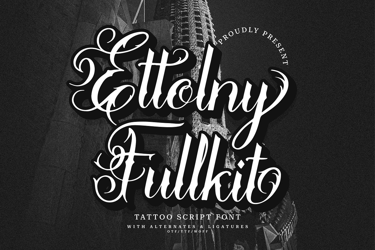 Ettolny Fullkit | Tattoo Script Font, a Script Font by Denustudios (Photo 1 of 13)
