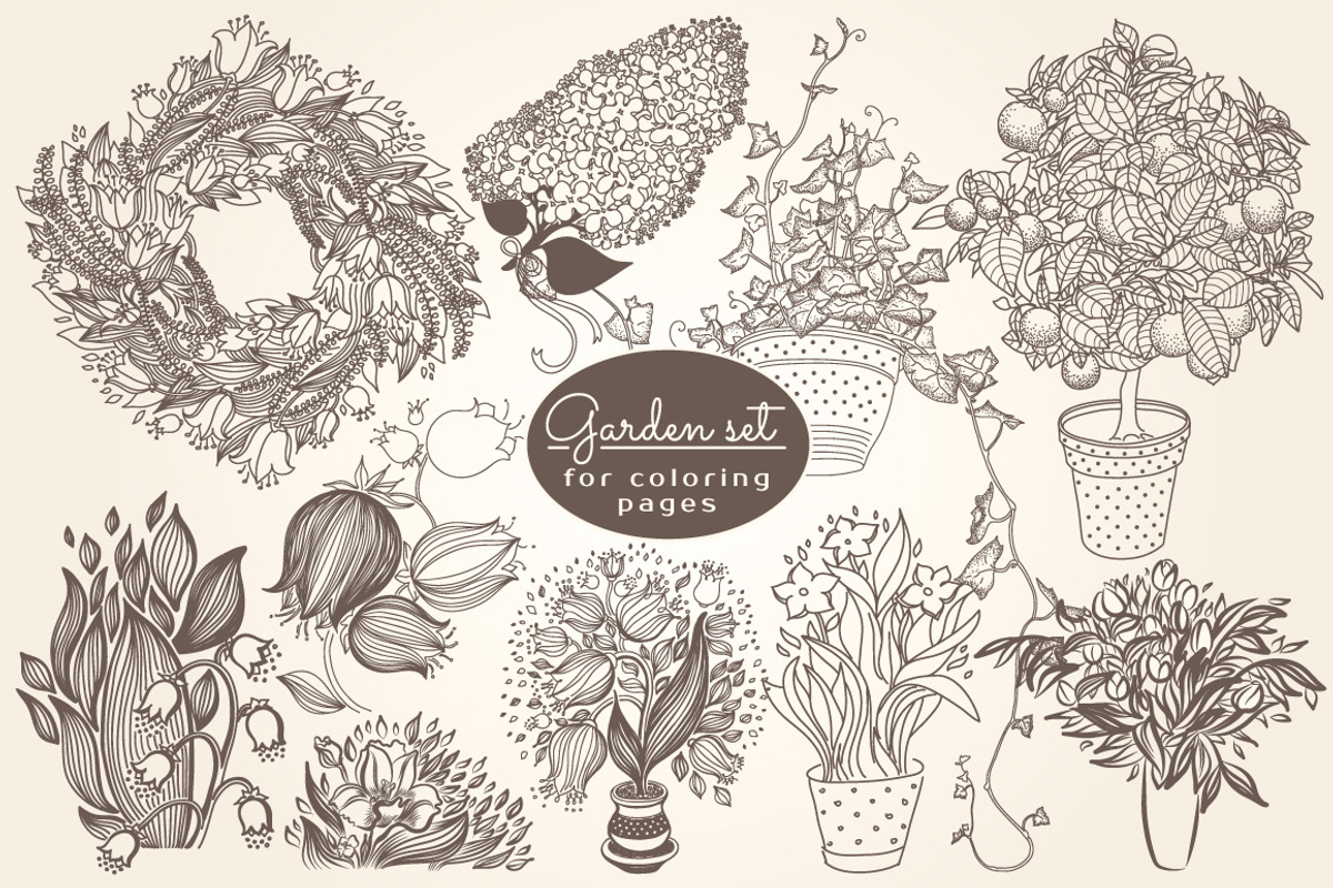 Vintage GARDEN for coloring pages, a Decorative Illustration by ekaart (Photo 1 of 10)