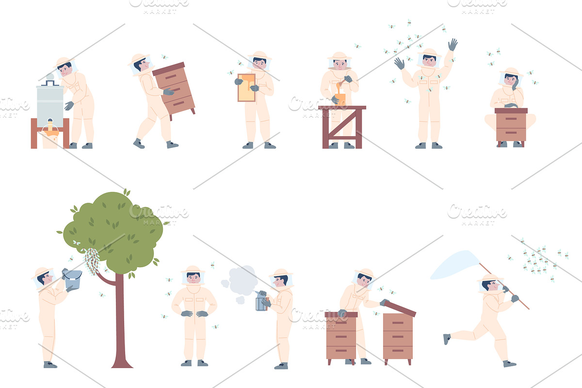 Beekeeper characters. Flat, a Person Illustration by LadadikArt
