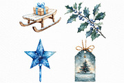 Watercolor Blue Christmas Clipart, an Illustration by Craft Nest (Thumbnail 5 of 6)