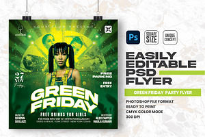 Green Friday Party Flyer Design, a Flyer Template by Shajib Shikder
