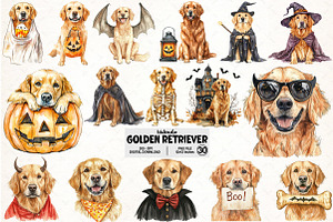 Golden Retriever Halloween Bundle, an Illustration by Pixels.Craft