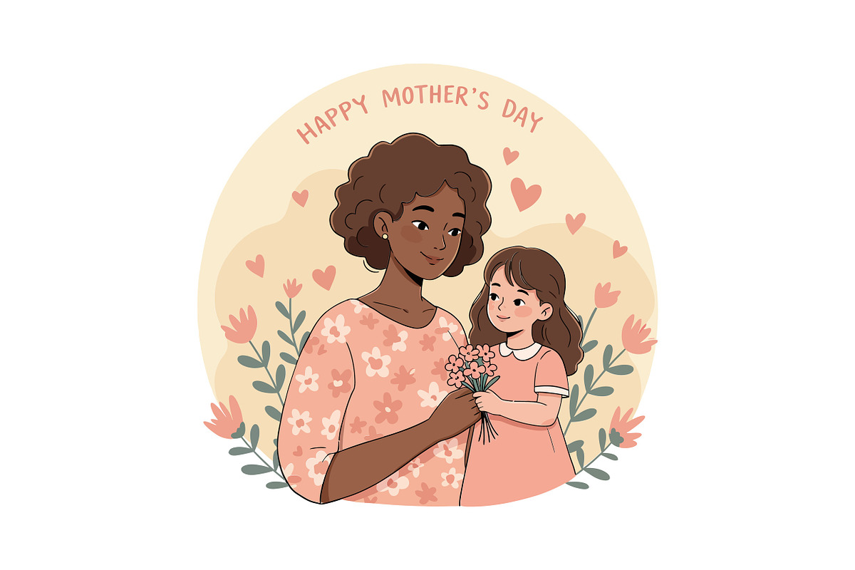 A loving mother and daughter sharing, an Illustration by designvectx