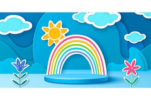 Colorful paper cut spring podium, an Illustration by art PVP - market