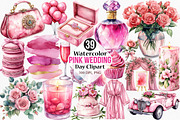 Watercolor Pink Wedding Day Clipart, an Illustration by Canvas Craft (Thumbnail 1 of 8)