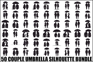 50 Couple Umbrella Silhouette Bundle, an Illustration by Designs_River