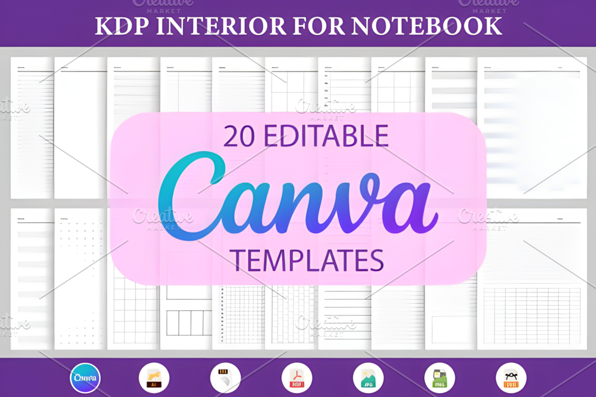 Canva Notebook Papers KDP Interior, a Social Media Template by Design Station (Photo 1 of 3)