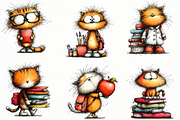 Cute Back to School Cat Clipart, a Seasonal Illustration by Designworld (Thumbnail 2 of 4)