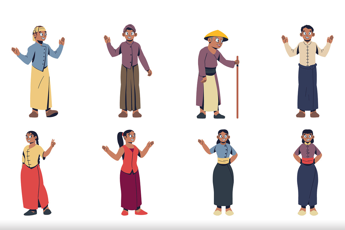 Myanmar People Illustration Set