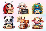 Need Coffee Animals Clipart, a Work Illustration by Dream Creation (Thumbnail 2 of 5)