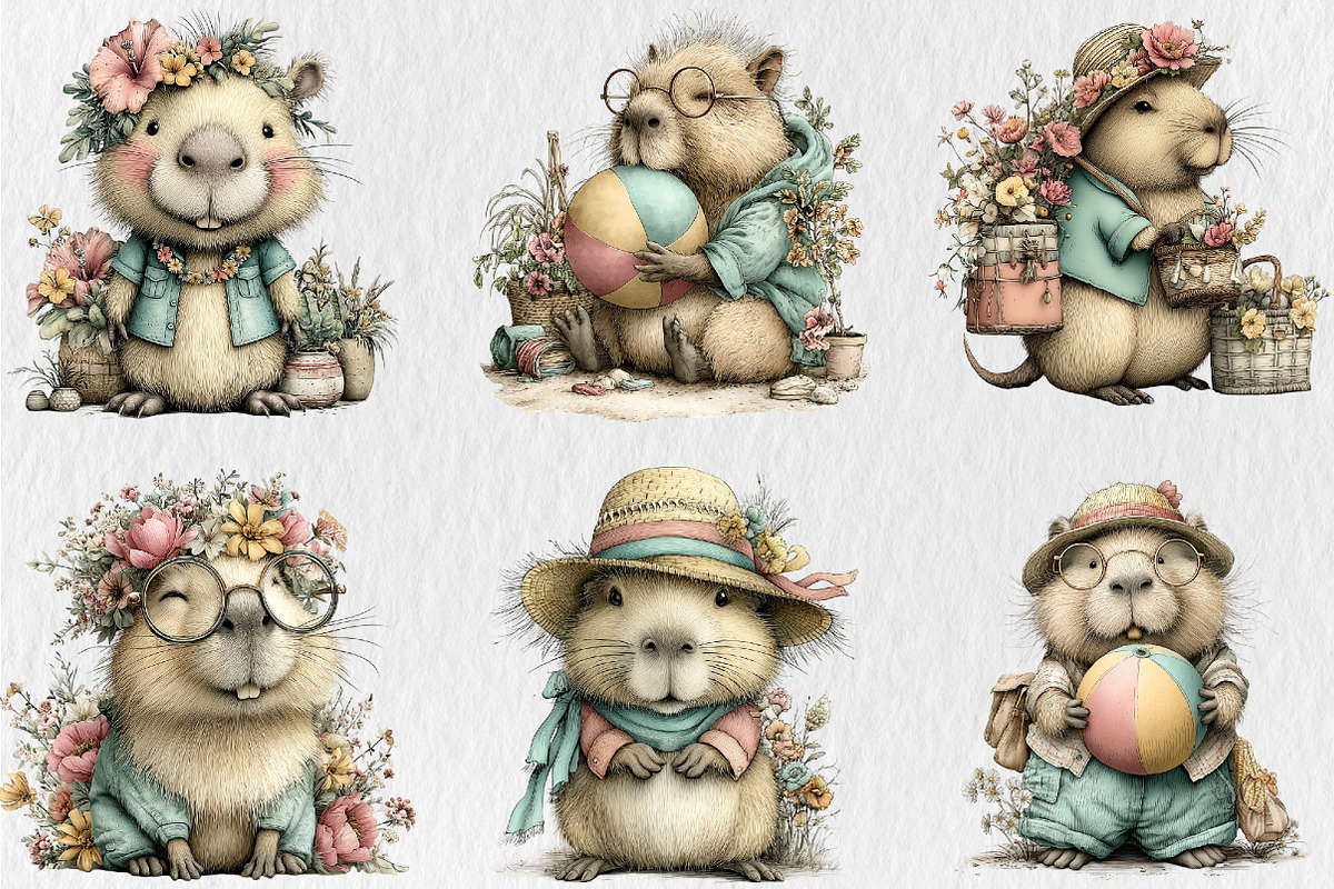 Summer Funny Capybara Clipart, a Seasonal Illustration by Rose Art (Photo 4 of 6)