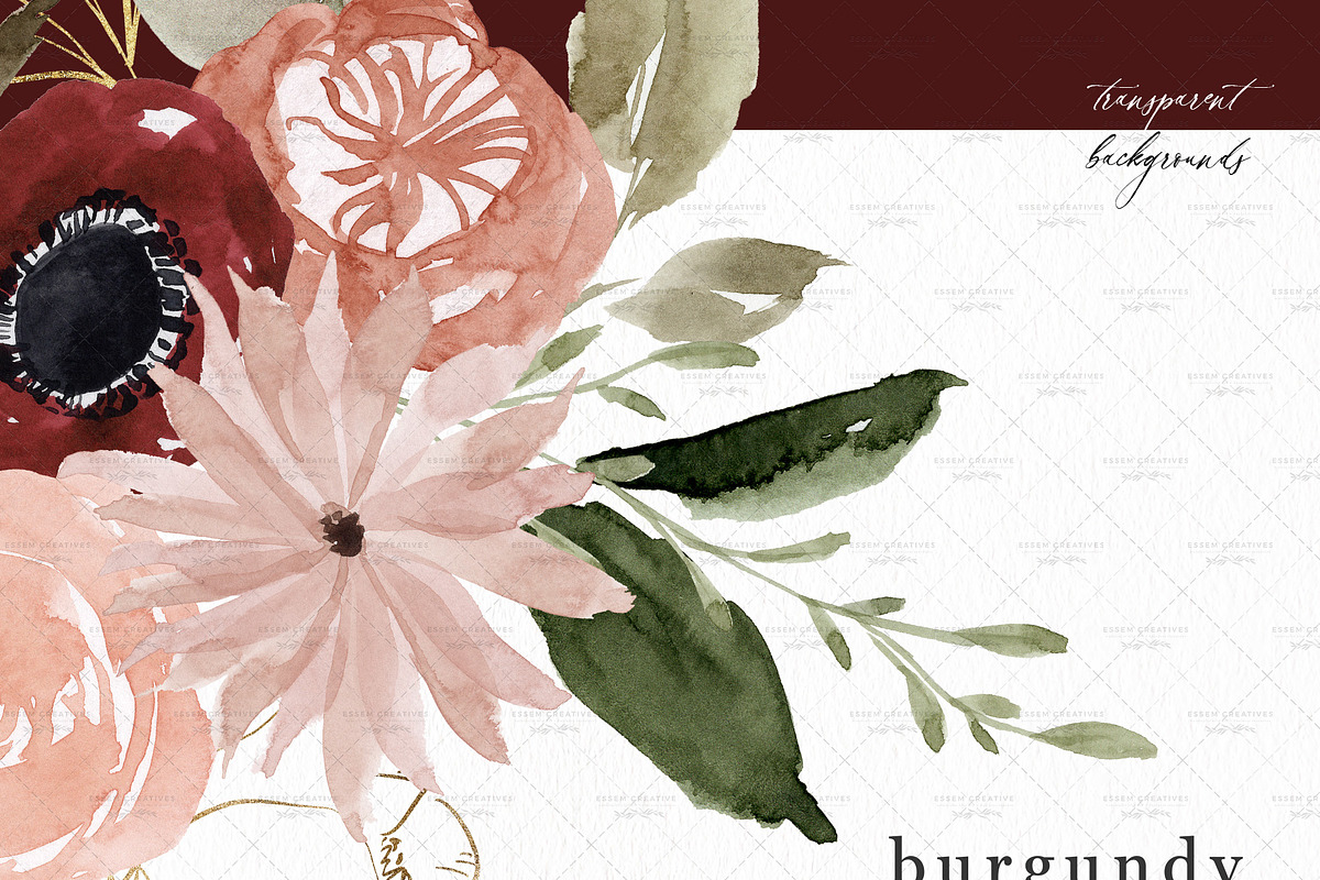 Burgundy Blush Floral Clip Art PNG, a Texture Illustration by Essem Creatives (Photo 8 of 9)