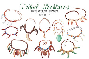 Watercolor Tribal Necklaces Clipart