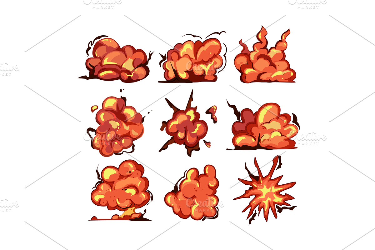 Cartoon explosions creating various, an Illustration by pikepicture