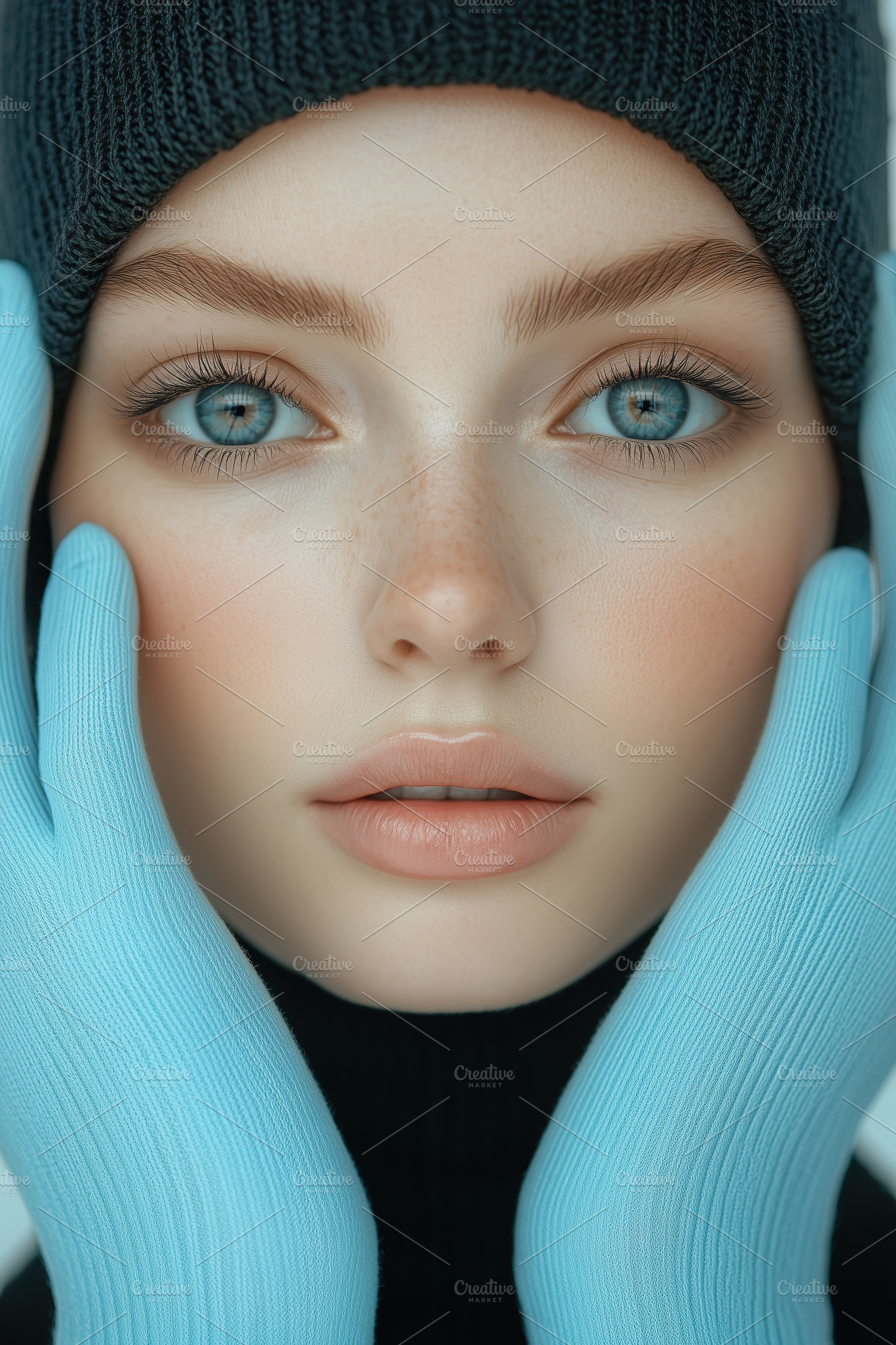 A close-up portrait of a young woman esthetic technologist with striking blue e, a Person Photo by Textures & Backgrounds