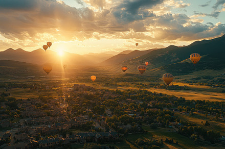 Hot air balloons float above rocky m, a Photo by Iftikhar Alam
