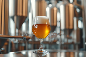 Glass of cold and fresh beer on brewery background, a Food & Drink Photo by AlyaAnd