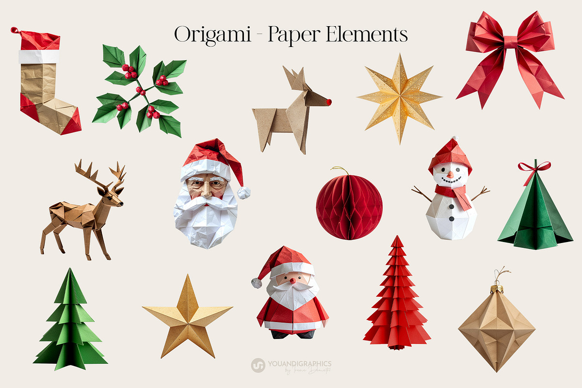 Christmas Origami Paper Elements, a Graphic by Youandigraphics (Photo 7 of 10)