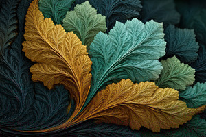 Abstract fractal art gold teal leave, an Abstract Photo by Pixeness Studio