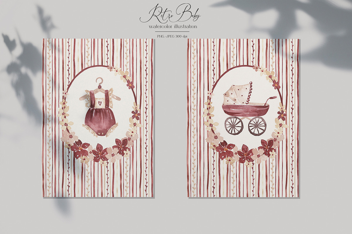 Retro Baby Shower Set, an Object Illustration by SirenaArt (Photo 13 of 21)